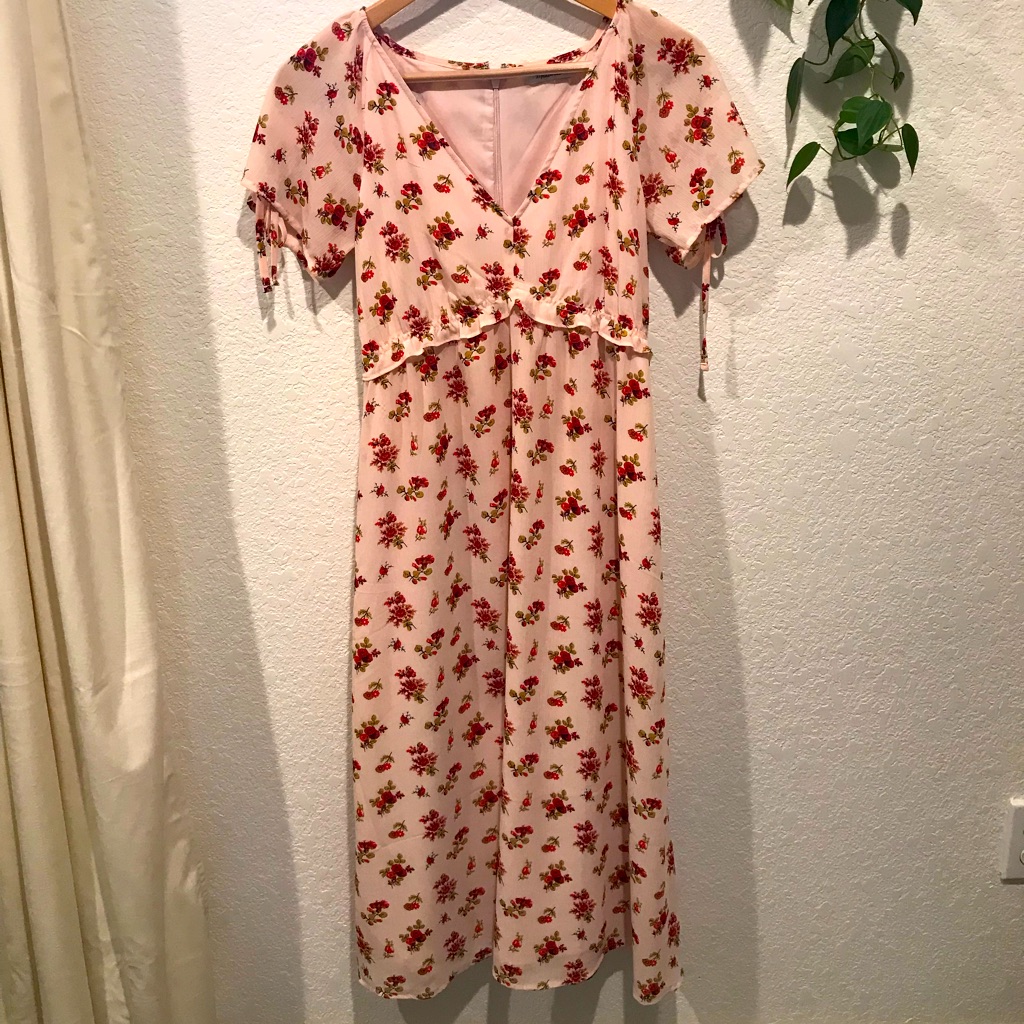 Madewell Pale Pink With Red Flowers Flowy Floral Dress Size Xs